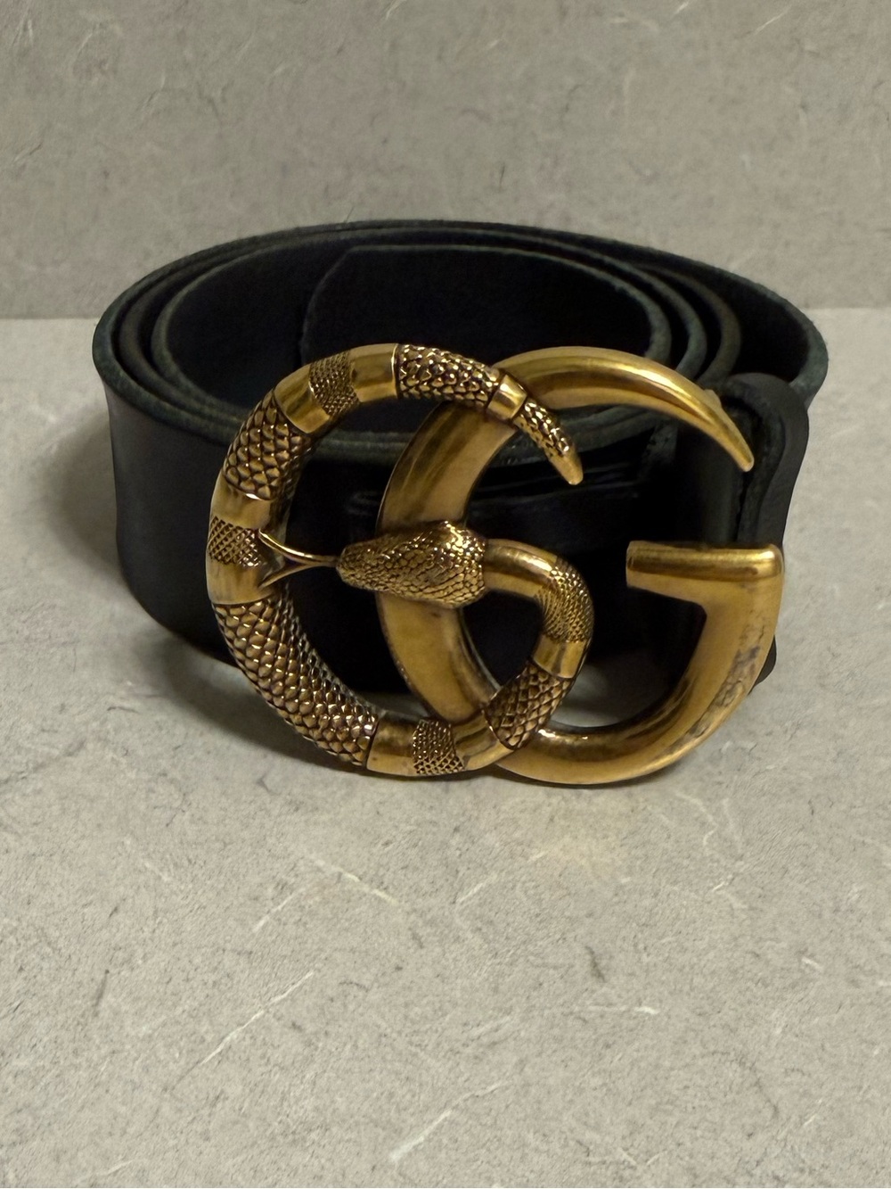 Authentic Gucci Faded Calfskin Snake Double G Belt 95 38 Black
